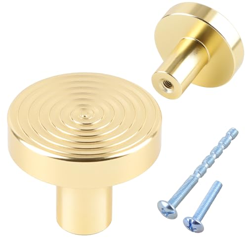 Kalolary 12 Piezas Tirador de Mueble Redondo Dorado, Superficie con Rosca Tiradores Cajones, Pomos Cocina con Tornillos, Pomo Armario, para Gabinete, Cocina, Tocadores, Baño, Puertas