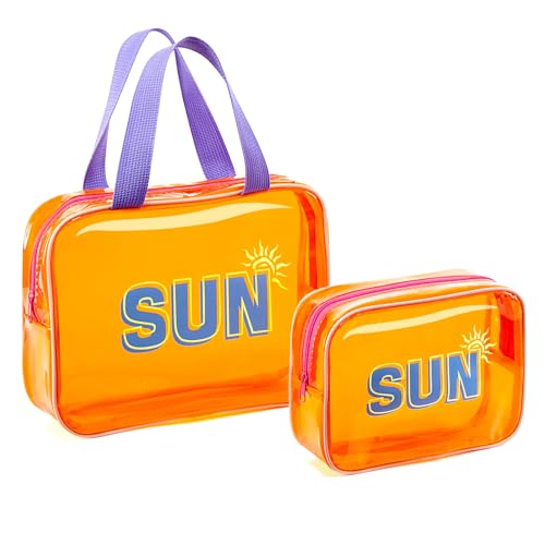 2 Pcs Clear Sunscreen Bag with Letter, Waterproof PVC SPF Bag for Women