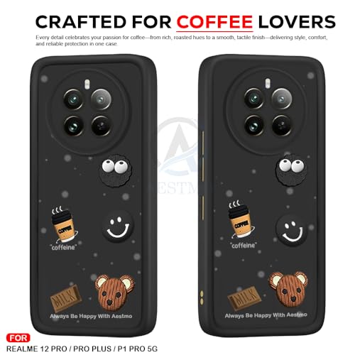 Image of AESTMO Back Case Cover for Realme 12 Pro /Pro Plus / P1 Pro 5G | Cute Fun Cartoon 3D Ball | Coffee Silicone Case | Full Body Protection | Camera Protection Back Cover (Black)