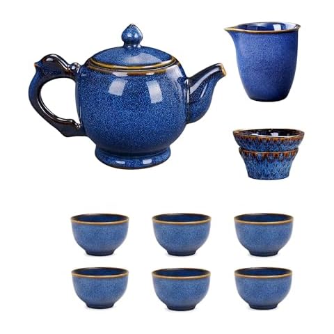 Chinese gongfu tea set porcelain,9-Piece Adult Tea Set,Afternoon Tea Pot Set, Blue Ceramic,Gift Boxed Set Perfect for Tea Lovers Cover