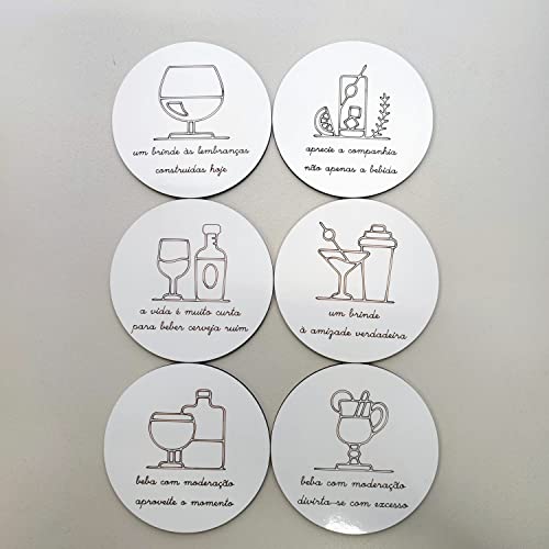 Kit de Porta Copos com Desenhos de Drinks e Frases Inspiradoras - Organize e Curta a Bebida com Esti