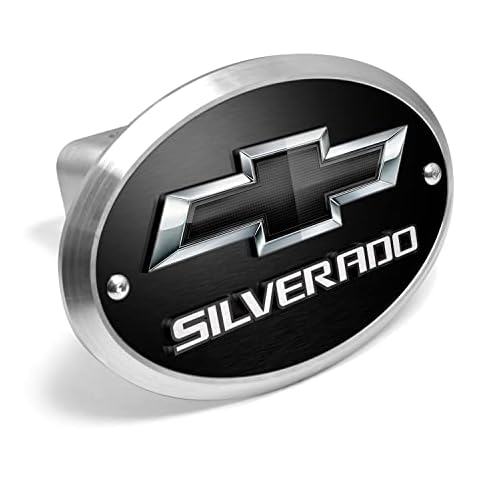 iPick Image Made for Chevrolet Silverado 3D Logo on Black Oval Billet Aluminum 2 inch Tow Hitch Cover Cover