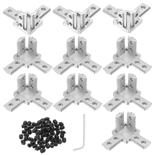 sourcing map 12Pcs 3-Way End Corner Brackets, Zinc Alloy Interior Corner Connectors with M6 Screws and Wrench for 3030 Series Aluminum Extrusion Profile, Silver Tone
