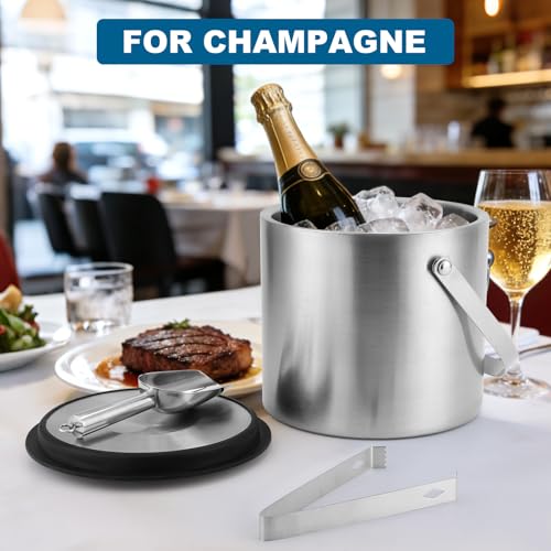 4L Stainless Steel Ice Bucket With Lid, Insulated Double-Wall Ice Buckets with Scoop & Tongs for Parties, Portable Ice Container for Chilled Champagne Wine Drink, Ideal for Home/Activities/Bar Freezer by Berverra - Image 4