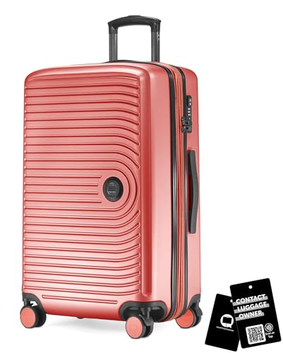 Hauptstadtkoffer Mitte - Mittelgroßer Hartschalen-Koffer + Digitaler Kofferanhänger, Check-In Gepäck mit Volumenerweiterung + Koffertag, TSA, 4 Rollen, 68 cm, 88 L, Korall
