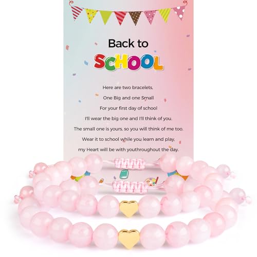 Mommy and Me Preschool Pre-K First Day of School Bracelet Mother Daughter Matching Beaded Heart Bracelets Set Back to School Jewelry Gifts