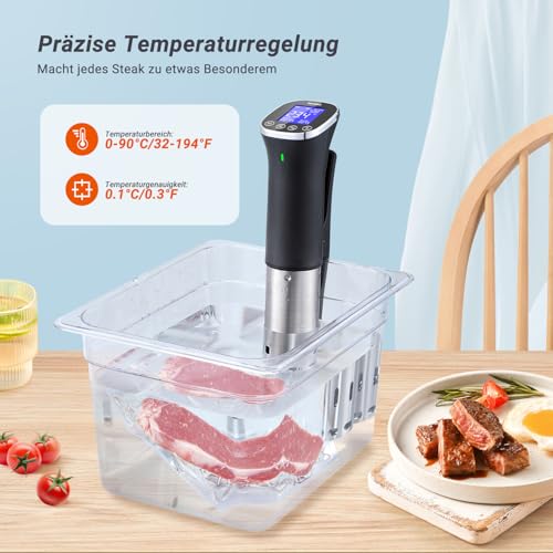 Sous Vide, Sous Vide Stick ISV-300W WLAN Professioneller Küchenroner, 0-90℃ Niedertemperaturgaren | APP-Rezepte, IPX7 wasserdicht, ±0,1 °C präzise und konstante Temperatur