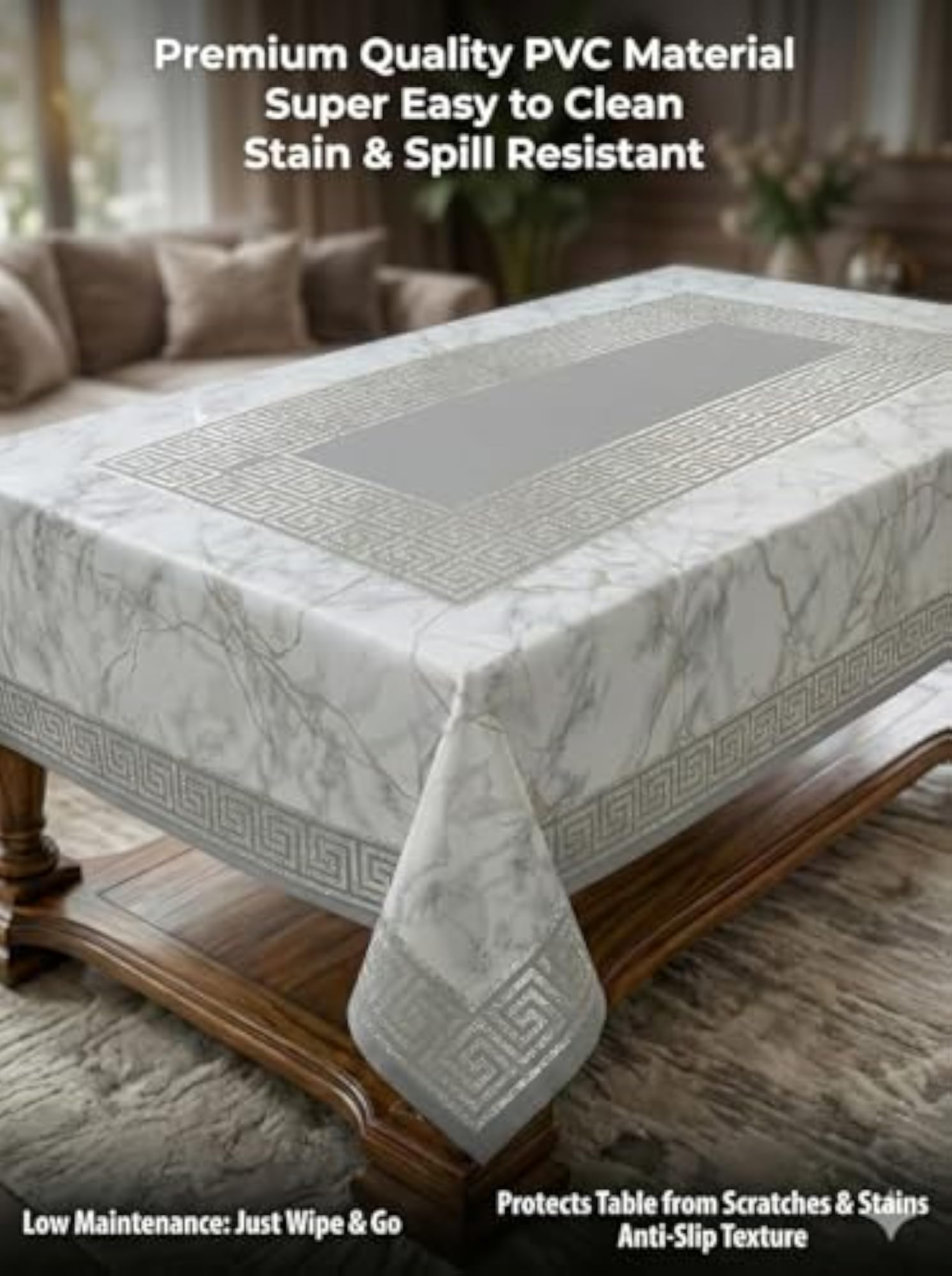 Premium Printed Dining Table Cover, Waterproof & Oilproof PVC
