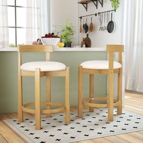 GIANTEX Lot de 2 Tabouret Bar Rembourrés, Repose-Pieds & Dossier Confortable, Pieds en Bois d'Hévéa, Chaise de Bar, Hauteur d'Assise 62 cm, Charge 150 kg,...