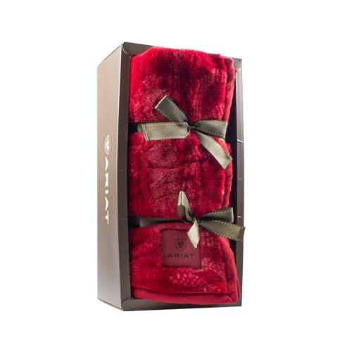 ARIAT Snuggle Faux Fur Throw Blanket, 50x60 Reversible Fleece, Scarlet