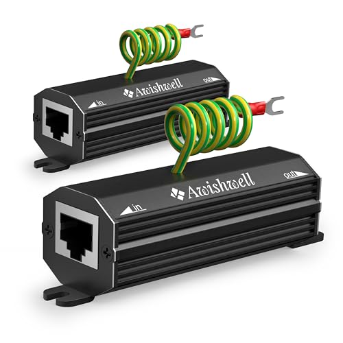 Image of Ethernet Surge Protector Gigabit, 2 Pack PoE++ RJ45 Surge Protector 1000Mbps, 20KA Metal Shielded Lightning Arrestor LAN Network CAT5 /CAT6 Thunder Arrestor-Mounting Flange