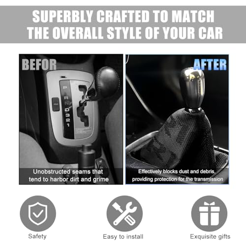 FSTURIOS Car Gear Shifter Cover, Dustproof Canvas Fabric Car Shift Knob Boot Dust Cover, Waterproof Manual Automatic Shift Knob Sleeve Protector Universal for Most Vehicles (Black)