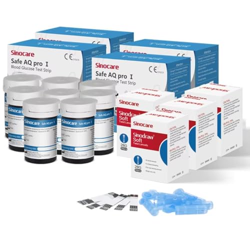 Sinocare Strisce Glicemia Solo per Glucometro Safe AQ Pro I, Strisce Reattive per la Misurazione della Glicemia Elettrodo d'argento di Precisione Aggiornato, 200 Pcs con 200 Lancettes
