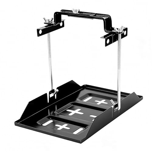 PKOLSFE Battery Hold Down Tray Kit, Heavy Duty Metal Battery Tray Holder with Adjustable Clamps & J Bolts, Corrosion-Resistant Batteries Storage Holder for Car Boat Marine