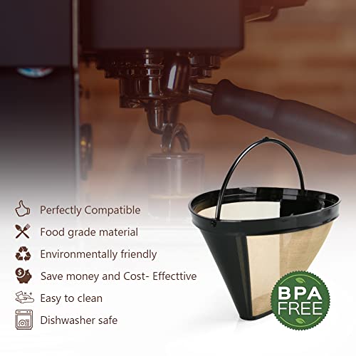 Aomig Reusable Coffee Filter With Ninja, 2Pcs Coffee Filters, Reusable # 4 Cone Coffee Maker Filters, Replacement Permanent Basket Filter For Ninja Cfp Series Coffee Machines(Gold) #TOP2