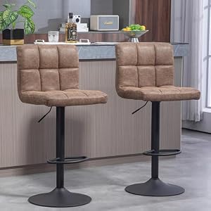 Finnhomy Bar Stools Set of 2 Counter Height, Swivel Barstools with Footrest and L Shape Thicken Cushion Back, Height Adjustable Modern Bar Chairs, Vintage Leather, Retro Brown Finnhomy Bar Stools Set of 2 Counter Height Swivel Barstools with Footrest and L Shape Thicken Cushion Back Height Adjustable Modern Bar Chairs Vintage Leather Retro Brown