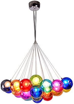 Pendant Light, Chrome Globe Pendant Chandelier Modernist Colorful Dimpled Blown Glass Hanging Ceiling Light (15 Light)