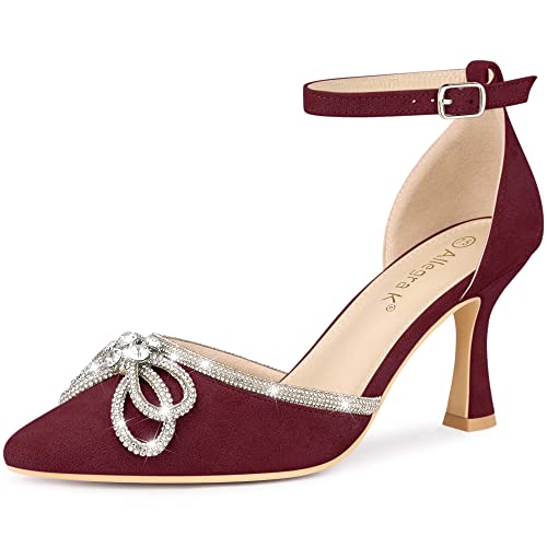 Allegra K Escarpins à talon aiguille avec sangle de cheville et strass pour femme, bordeaux, 40 EU