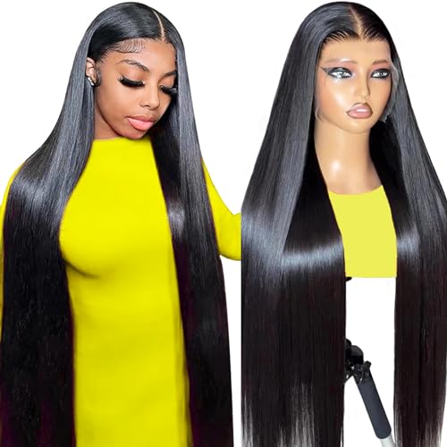 Peluca de pelo humano con 250 % de densidad, pelo humano para mujer, 13 x 4 cm, peluca de pelo humano 100 % brasileño para mujeres negras de 60 cm