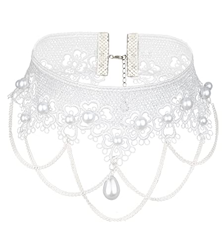 Lace Choker Necklace Gothic Jewelry Accessories, Elegant Goth Collar Necklace for Women Halloween Cosplay
