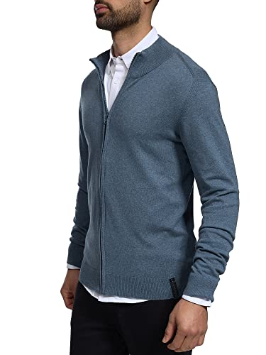 Indicode Herren Lau Strickjacke mit Stehkragen aus 80% Baumwolle | Cardigan für Männer China Blue Mix, L