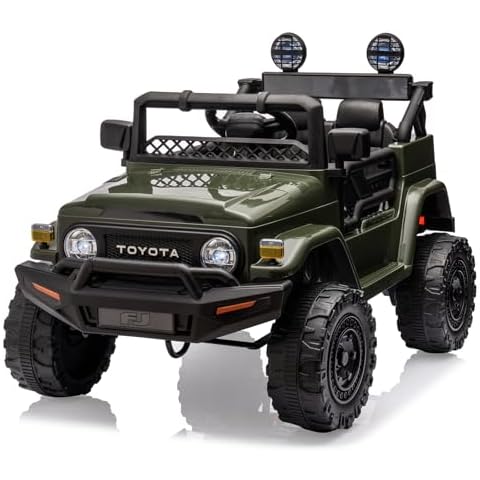 12V Ride on Car for Kids, Licensed Toyota Ride on Truck, Battery Powered Electric Kids Car with Remote Control, Music, LED Lights, Suspension System, Double Doors, Safety Belt,Green Cover
