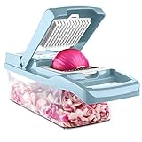 ADOV Mandolina Profesional, 12 en 1 Cortador Verduras Multifuncional, 7 Reemplazable Cuchillas Acero Inoxidable Alimentos Slicer, Mandolina de Cocina para Cortar Fruta Vegetales Patata Cebolla – Azul