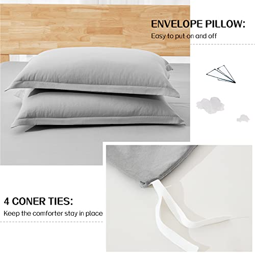 Dreaming Wapiti Duvet Cover Queen,Washed Microfiber Ice Grey Queen Size Duvet Cover Set,Solid Color - Soft and Breathable with Zipper Closure & Corner Ties (Ice Grey, Queen)