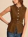 UANEO Suede Vest for Women 2025 Sleeveless Tops Casual Business Button Fashion Waistcoat with Belt (Brown-L)