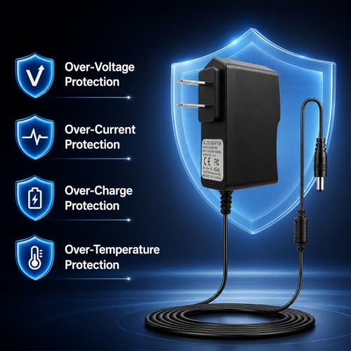 Image of Rockhouse 9V DC 1A Guitar Pedal Power Supply with 6 Way Daisy Chain Cable | Center Negative Power Adapter, Low Noise Pedal Charger, Supply for Pedalboard & Boss 1spot 9 Volt Device, 5.5 x 2.1 mm Barrel