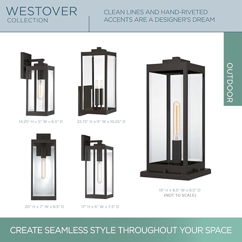 Image of Quoizel Westover 22.75 inch Outdoor Wall Lantern, Western Bronze | 2-Light, Clear Beveled Glass, E12 Base, ETL Damp Rated