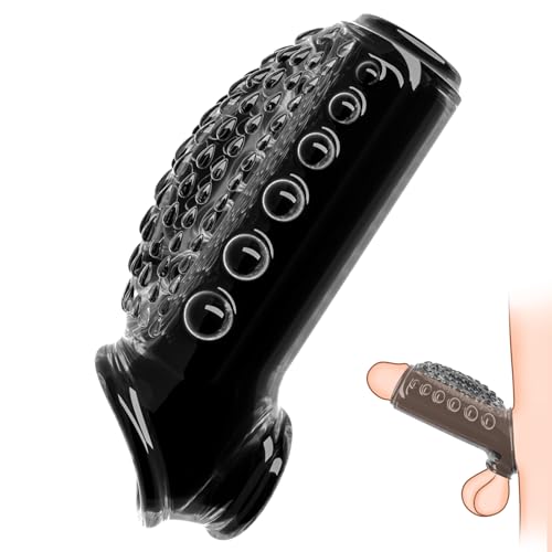 Roluck Funda para pene, manillas para pene con anillo de masaje y perlas, mejora de erección, retraso de eyaculación, juguete sexual para hombres (negro)