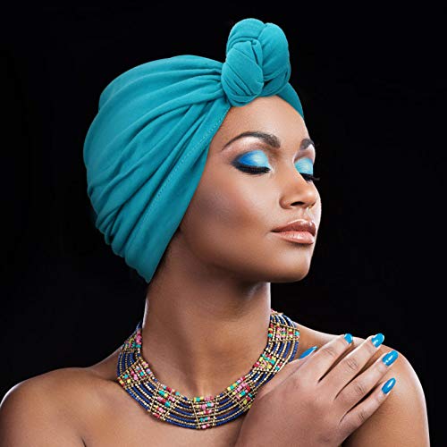 Image of DRESHOW 5 Pack Knotted Headwraps for Women African Turban Pre-Knotted Beanie Headwraps Hair Covers
