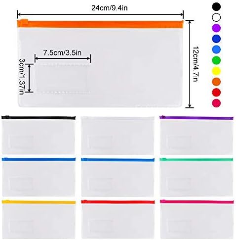 EOOUT 24pcs Poly Zip Envelope, Reusable Envelopes, 9 x 4.7 Inches, A6 Size, 10 Colors, for Office Supplies