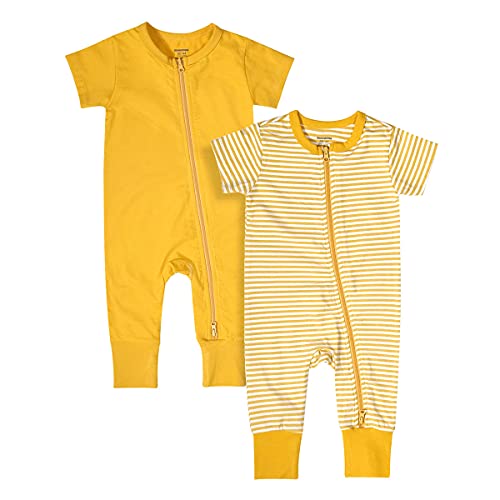 Image of Teach Leanbh Baby Boys Girls 2-Pack Romper Jumpsuits Cotton 2 Way Zipper Short Sleeve Footless Sleep and Play 3-24 Months