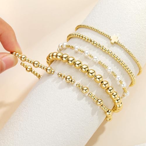 M MOOHAM Gold Bracelets for Women, 14K Gold Plated Beaded Bracelet - image 7