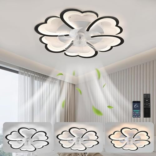 qudkdhs Ventilador de Techo con Control Remoto, LED Regulable, diseño de aspas, CC, Flores, lámpara de Techo, 90 cm, Reversible, 6 velocidades, con iluminación para Dormitorio, Cocina y sa