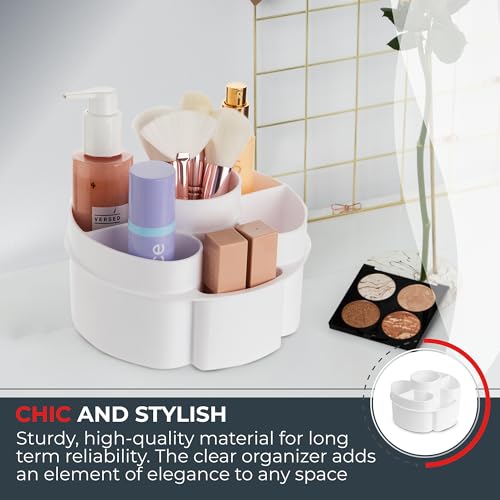 Image of Masirs Small 360 Rotating Makeup Organizer - Mini Yet Spacious Cosmetic Storage Solution with Multiple Compartments - The Perfect Spinning Make-Up Caddy for Vanity or Bathroom Counter (Round - White)