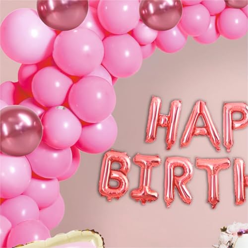 Image of Happy Birthday Balloons Decoration Kit - 51 Pcs Pink, Rose Gold Balloons with Crown, Heart & Glass Shape Foil Balloons | Birthday Party Decoration Set for Celebrations for Kids & Girls