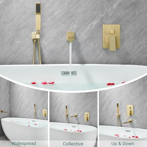 DASAN Grifería para baño: Llave para Tina de Montaje en Pared Giratoria con Ducha Manual, Acabado Dorado Cepillado, Modelo SA-TF05WH-BG miniatura 5