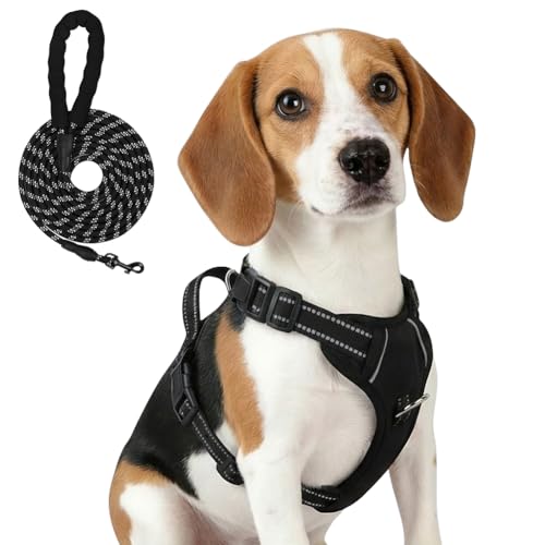 AYESY Pettorina anti-tiro per cani,Pettorina Regolabile per Cane di Taglia Media e Piccola con Guinzaglio,Robusto e Regolabile Imbracatura Traspirante,con Maniglia Rinforzata e Bande Riflettenti