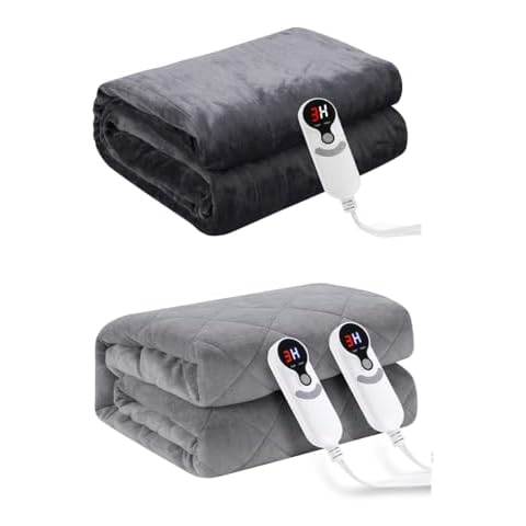 Eydna Electric Mattress Pad Queen Size 60"x80" Gray&Electric Blanket Full Size 72"x84" Darkgray Cover