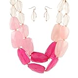 Rosemarie Collections Women's Ombre Polished Resin Statement Necklace Earring Set, 16'+3' Extender (Fuchsia Pink)