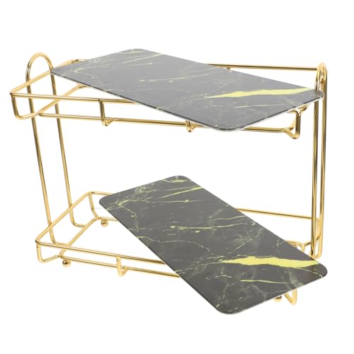 Mikinona カウンタートップオーガナイザー トイレタリー収納ラック 2段収納棚 デスクトップトイレタリーオーガナイザー バスルーム用化粧台トレイ ブラック ゴールドオーガナイザー