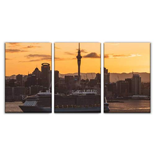 Gisas Enall 3 Piece Canvas Wall Art-Cruise Ship and Auckland Sky Tower-Art Painting Posters Pictures Print Home Decor Modern Artwork for Living Room Bedroom 16"x23.7"