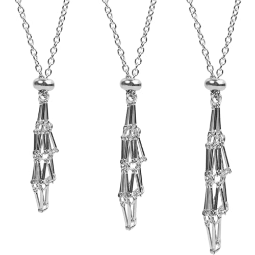 VLIEGEN 3PCS Crystal Holder Necklaces Stainless Steel Cage for Stone Adjustable Natural Crystal Cage Necklace Holder Necklace Quartz Natural Gemstone Jewelry for Women Men S3