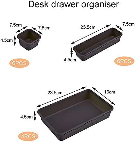16PCS Desk Drawer Organisers Trays, 3-Size Plastic Makeup Drawer Storage Dividers with Non Slip Dots, Interlocking Adjustable Drawer Storage Trays for Kitchen & Home Office, Black