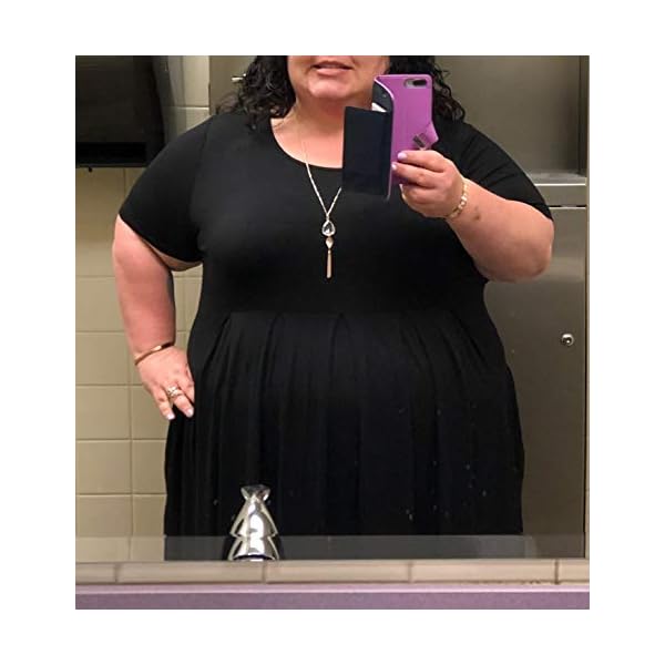 Tralilbee-Womens-Plus-Size-Short-Sleeve-Dress-Casual-Pleated-Swing-Dresses-with-Pockets Tralilbee Women's Plus Size Short Sleeve Pleated Loose Swing Casual Dress with Pockets Knee Length Black 2XL