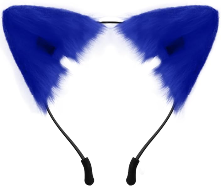 Furry Fox Wolf Cat Ears Headband,Furry Headband for Women,Animal Cosplay Hair Hoop Party Costume,Halloween and Christmas Costumes Cosplay Party,Costume Accessories Stage Performance for Girls(Blue)