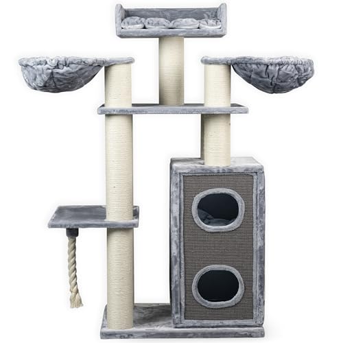 RHRQuality Griffoir pour Grands Chats - Cat Paradise – avec griffoir - Luxe Lounge Plek - Ø15cm Sisalpalen – Gris Clair